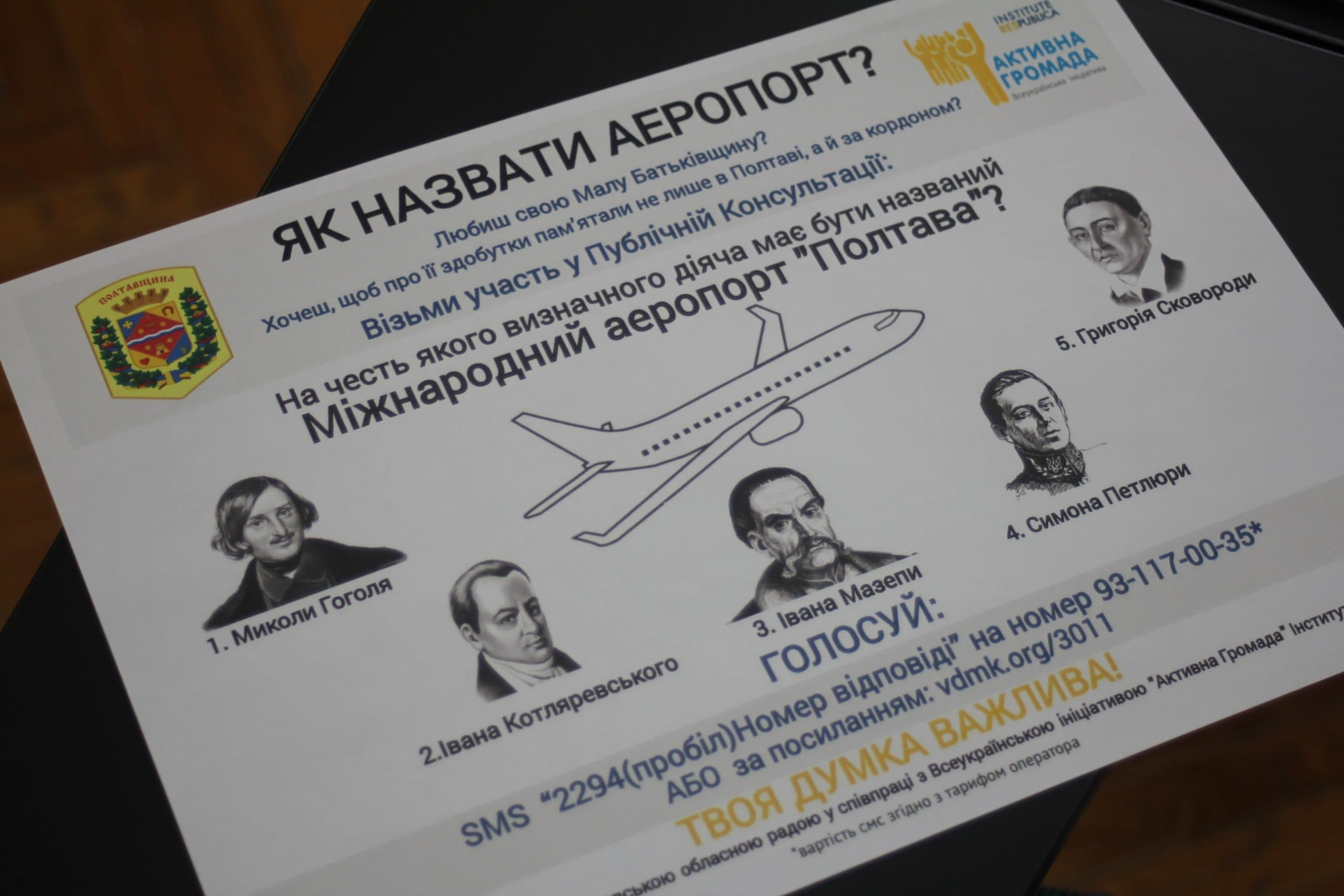 Хто лідирує в голосуванні за краще ім’я для полтавського аеропорту