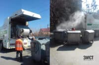 У Полтаві комунальники миють сміттєві баки дезрозчином