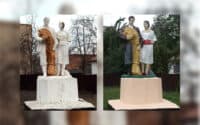 На Полтавщині перефарбували статуї рільника і тваринниці, які встановили у 1957 році
