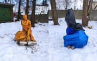 Пушкін у чорному пакеті їде в музей. Громада на Полтавщині демонтувала пам’ятник російському поетові