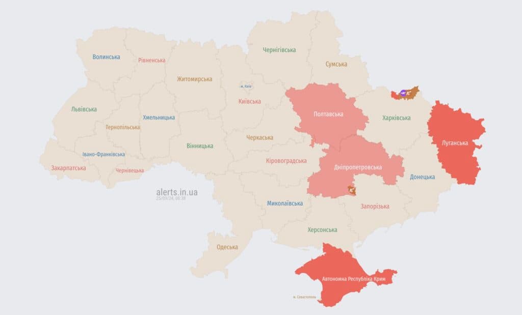 Тривога у Полтаві: фіксується активність російських розвідувальних дронів (Скриншгот з мапи тривог)