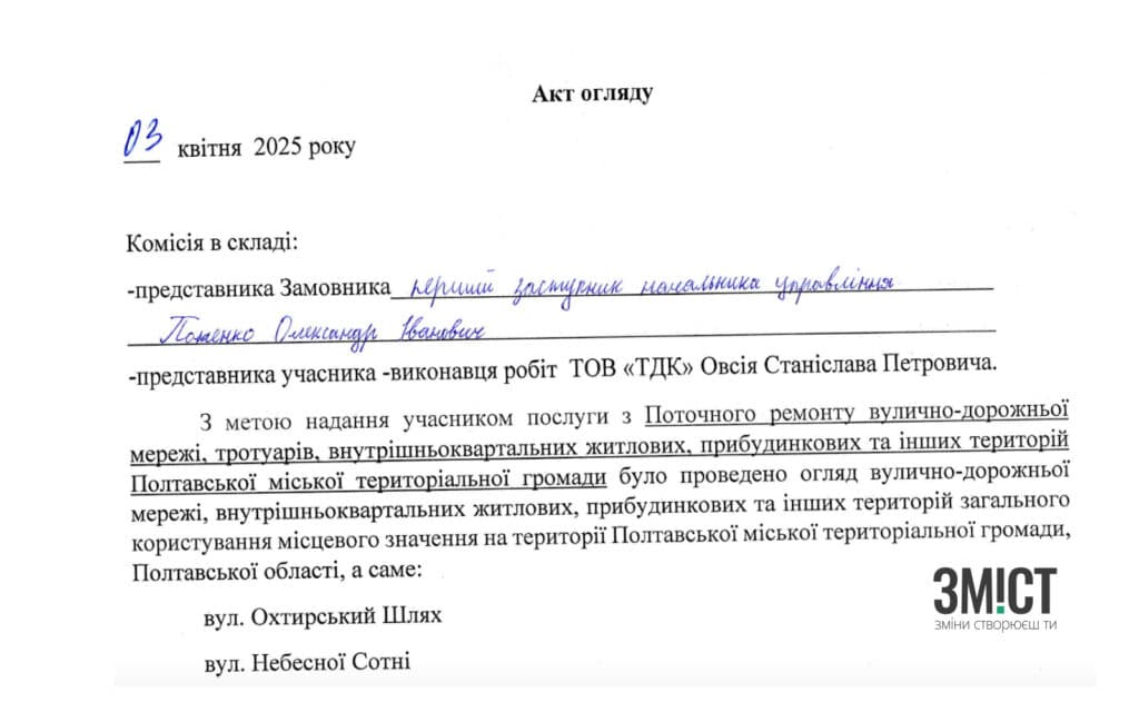 Підписаний Попенком акт огляду
