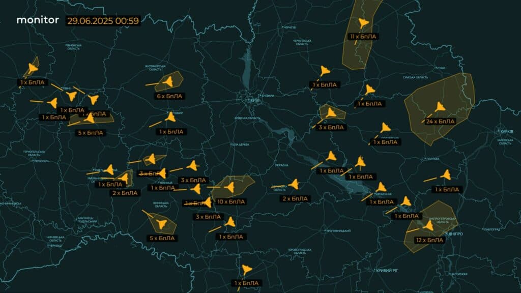 Полтавщина під ударом балістики та «Шахедів»: маршрут дронів та ракет 29 червня