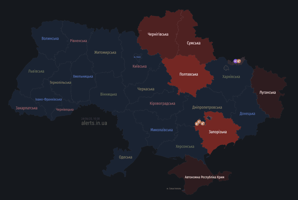 Повітряні тривоги на Полтавщині: дрони вирушили у бік області. Ситуація 24 червня