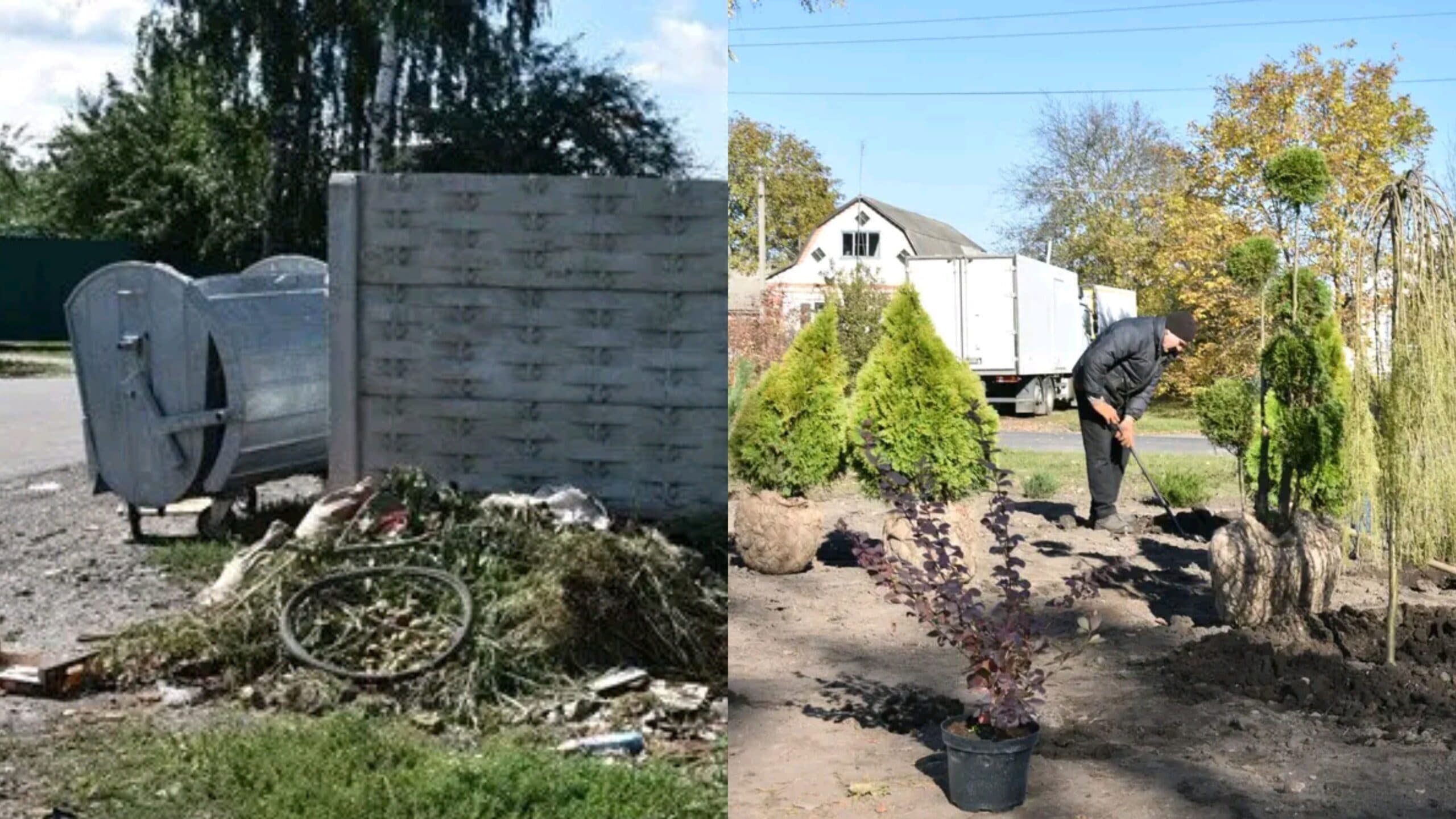 На місці демонтованого майданчика для збору відходів у Пирятині висадили на декоративні дерева та кущі