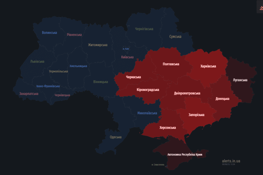 мапа тривог 30 серпня