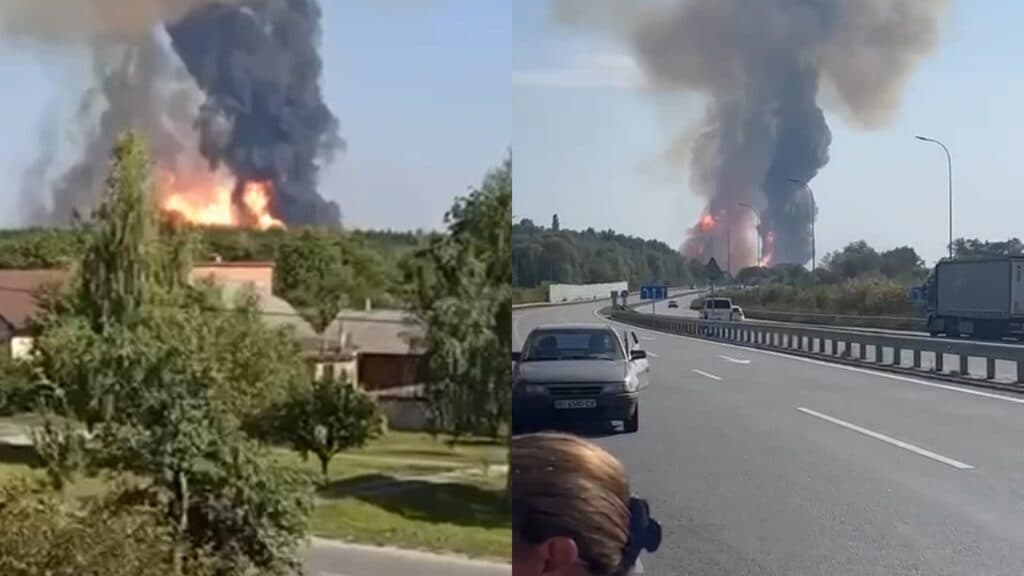 Пожежа після вибуху в Лубнах