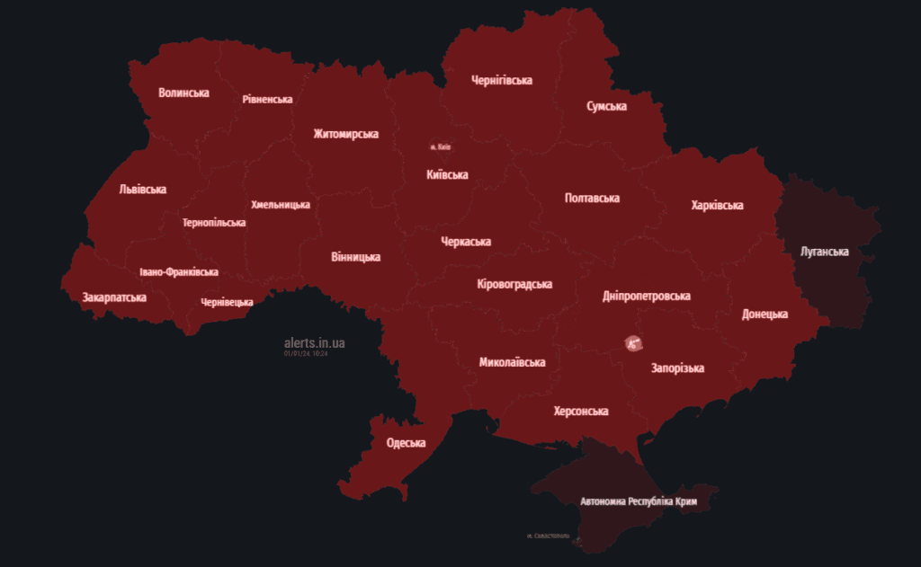 Мапа тривог 1 січня