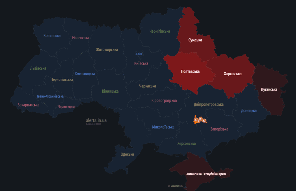Мапа тривог 17 березня