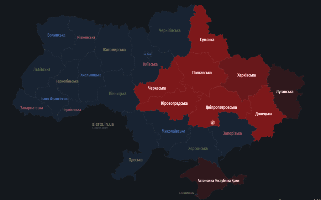 Мапа тривог 17 березня