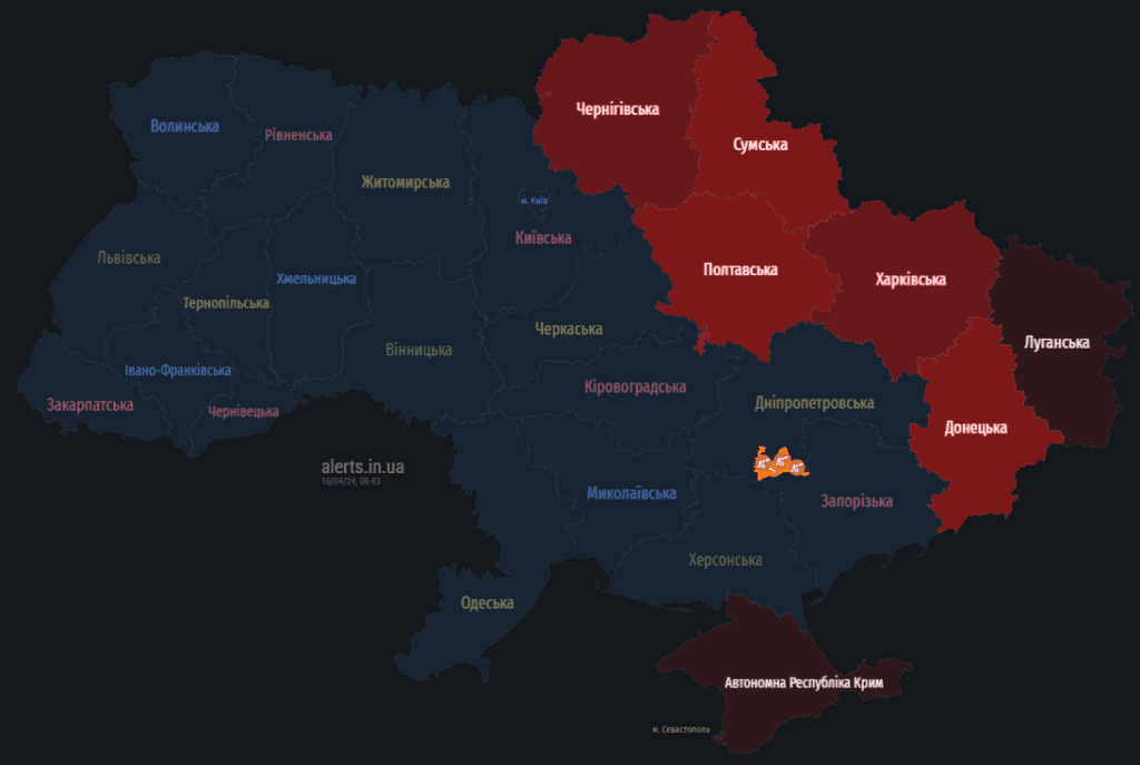 карта тривог. небезпека ракетного обстрілу