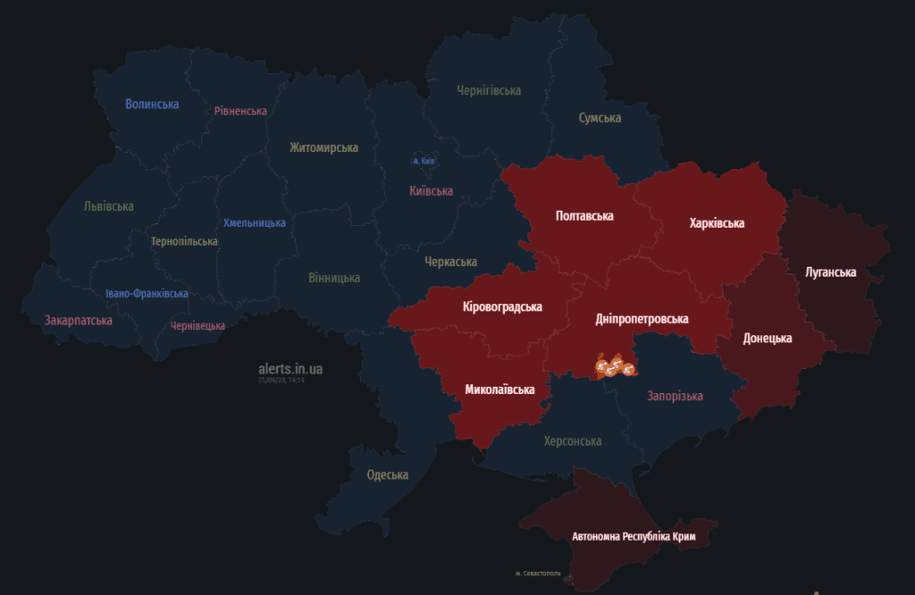 Мапа тривог 21 квітня