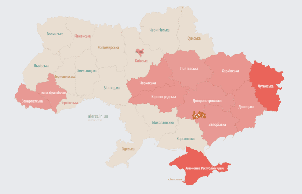 Мапа тривог 25 квітня