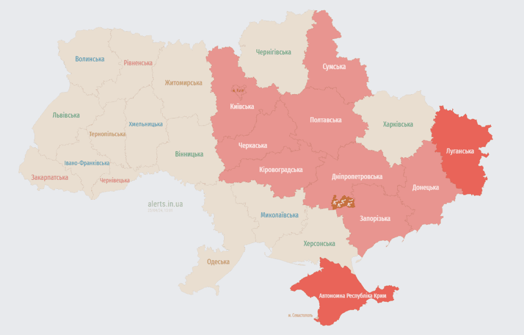 Мапа тривог 25 квітня