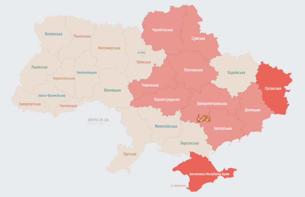 Мапа тривог 25 квітня