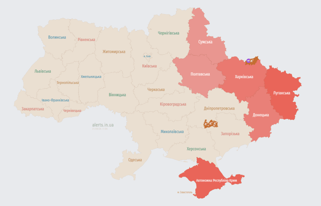 Мапа тривог 31 травня