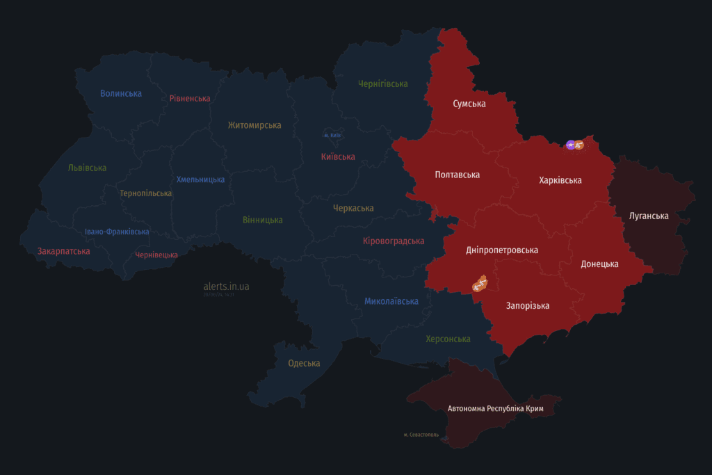 Мапа тривог 28 червня