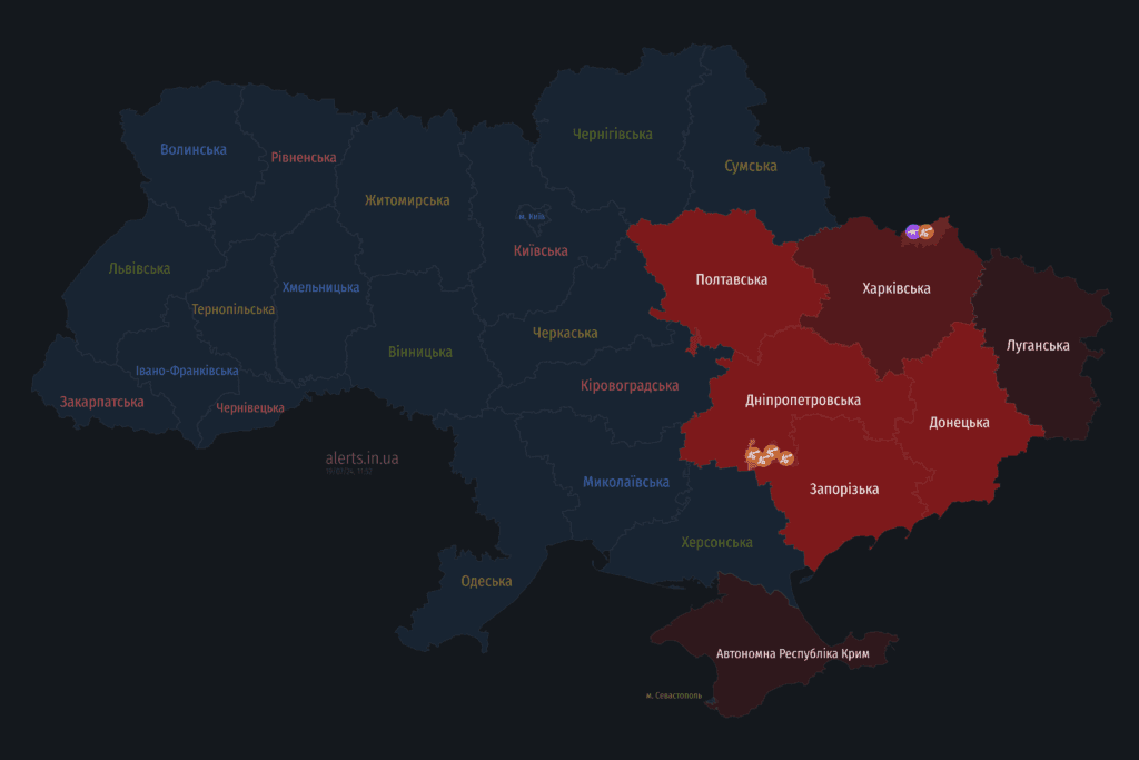 Мапа тривог 19 липня.
