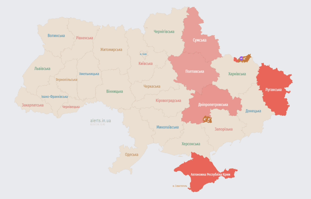 Мапа тривог 2 липня