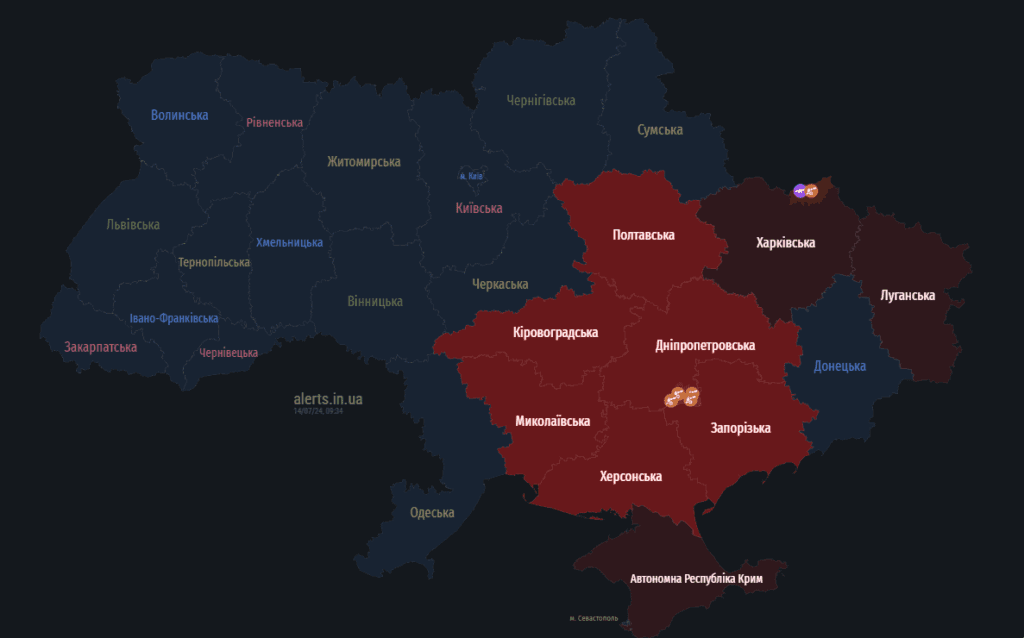 Мапа тривог 14 липня
