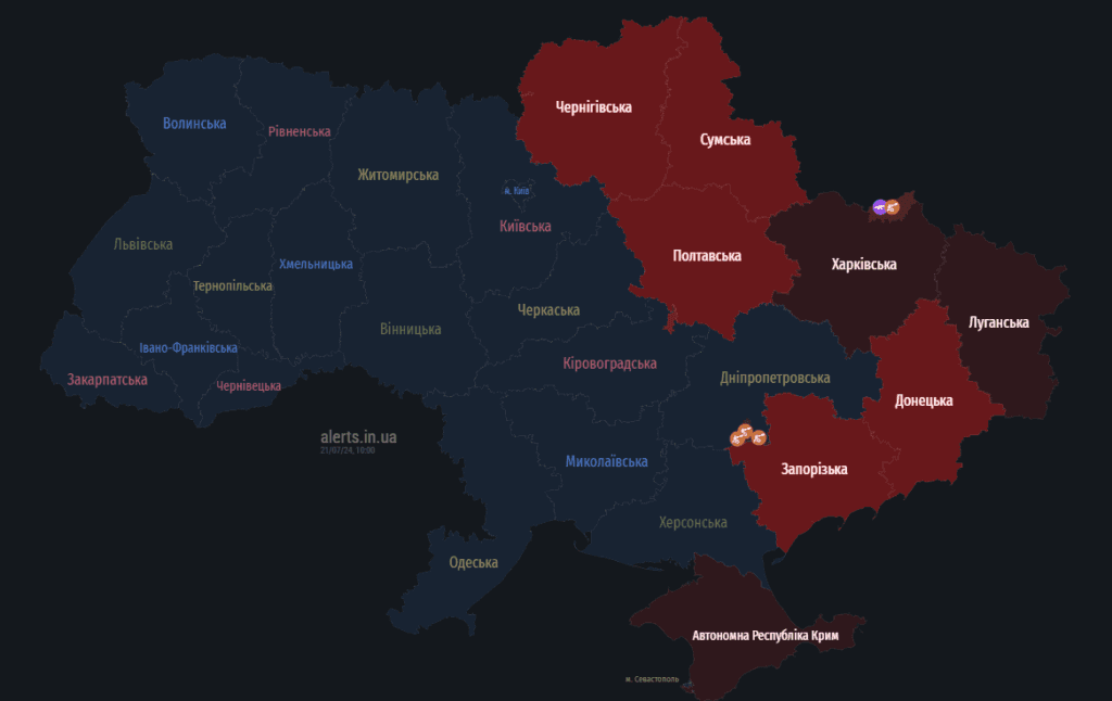 Мапа тривог 21 липня
