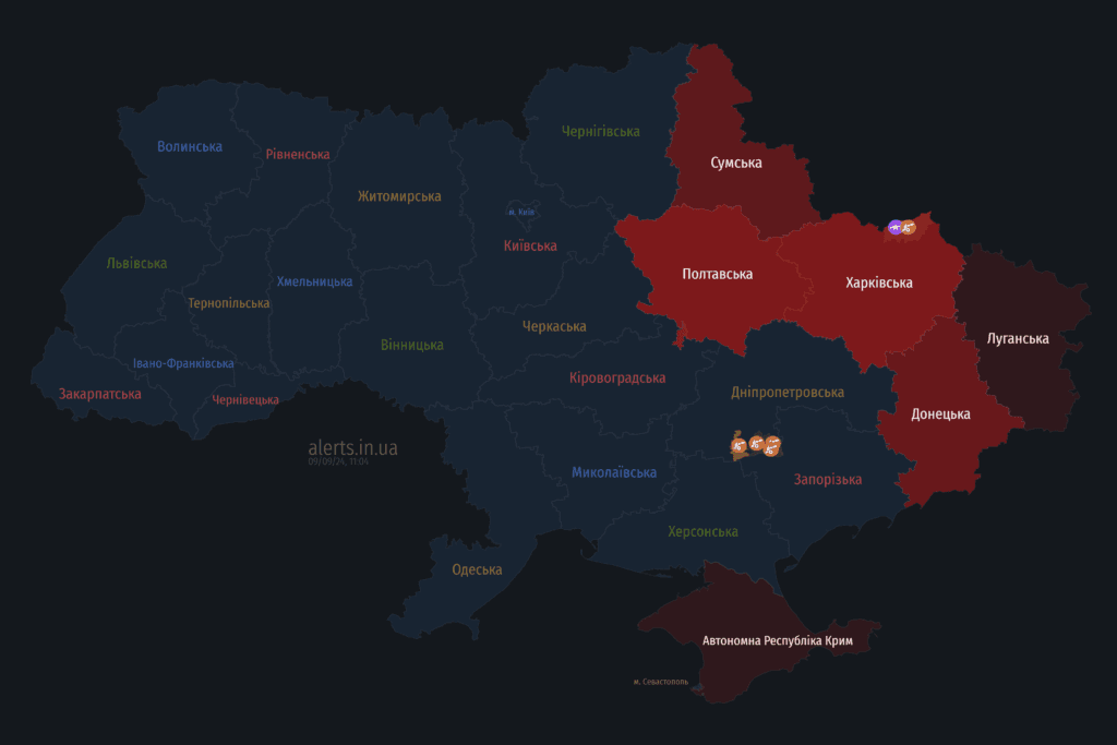 Мапа тривог 9 вересня