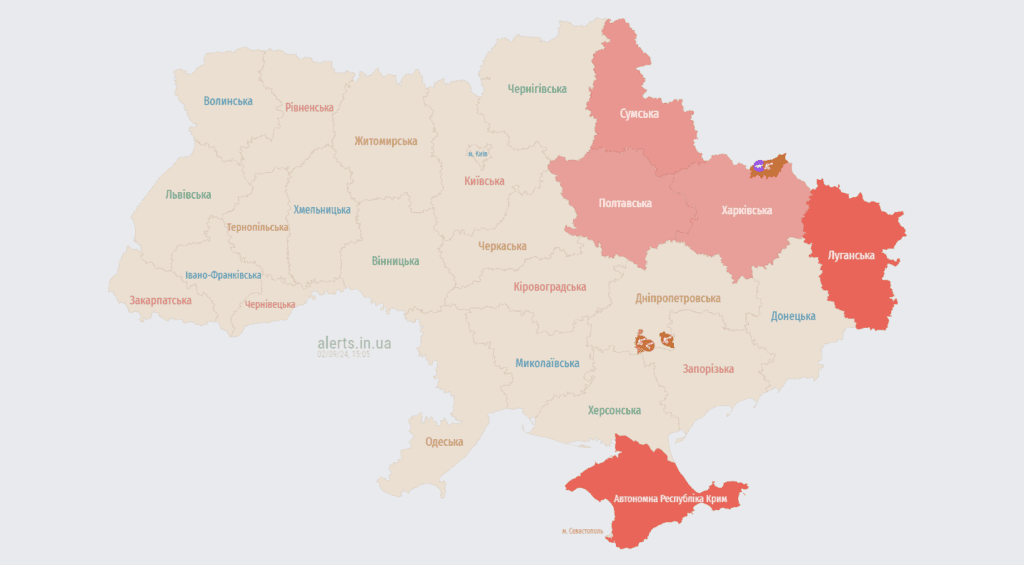 Мапа тривог 2 вересня