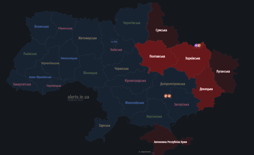 Мапа тривог 15 вересня