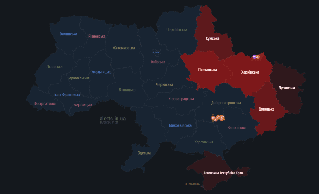 Мапа тривог 19 вересня