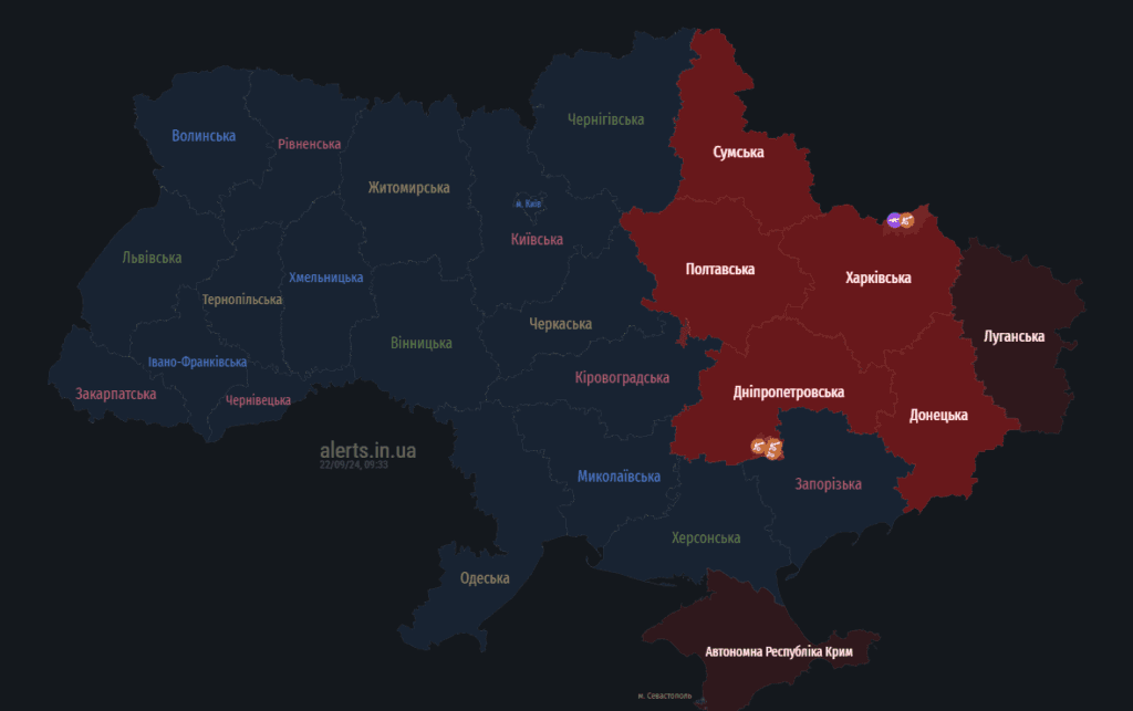 Мапа тривог 22 вересня