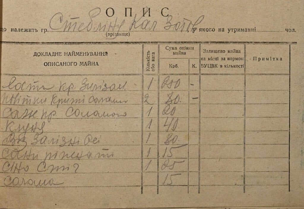 Опис майна Стебліна