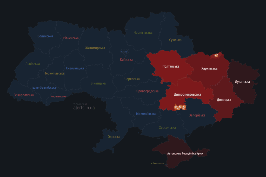 Мапа тривог 19 грудня