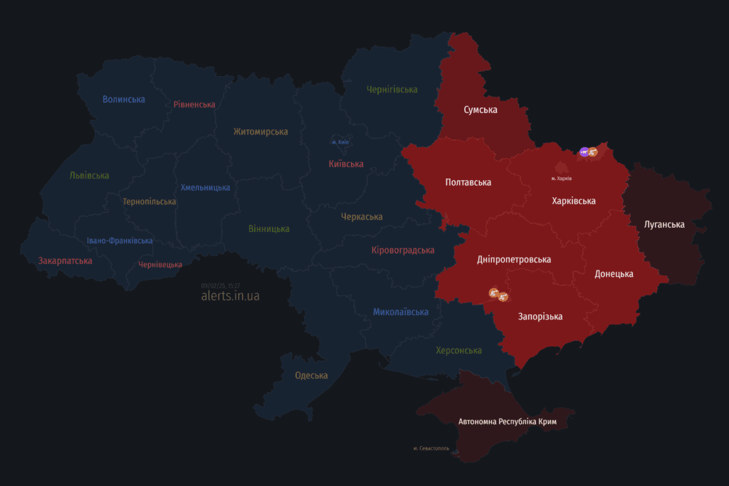 Мапа тривог 9 лютого