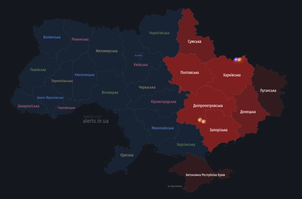 Сирени у Полтаві: де оголошена повітряна тривога. скриншот з мапи тривог України