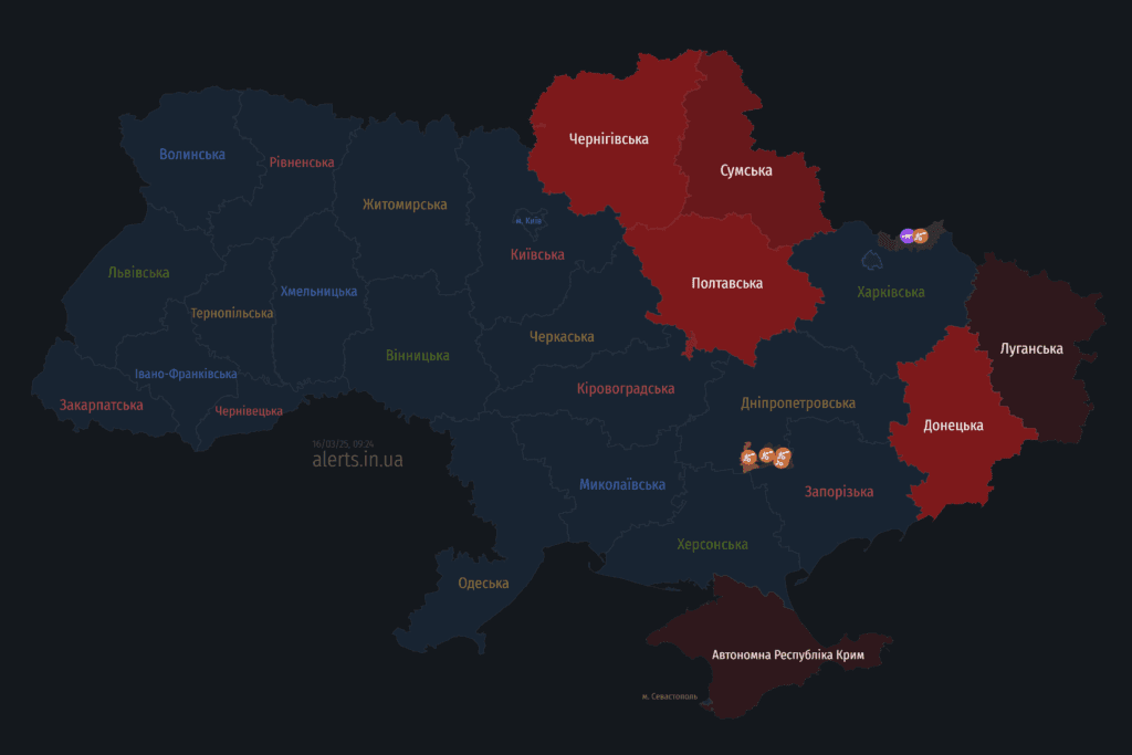 Мапа тривог 16 березня