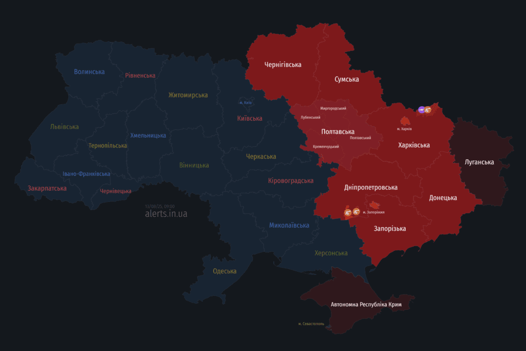 Мапа тривог на Полтавщині та в інших областях