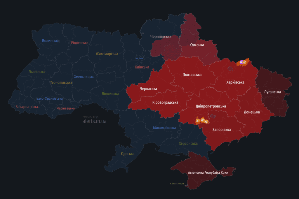Мапа тривог 19 жовтня
