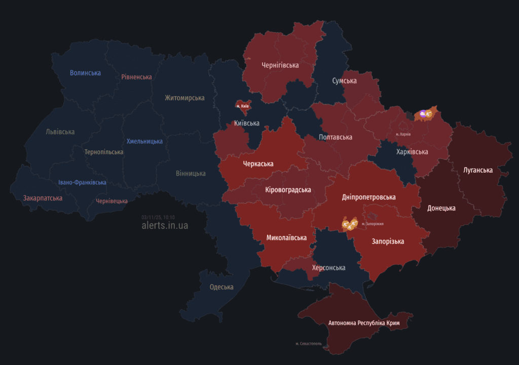 10:11 – повітряна тривога на Полтавщині. Існує загроза застосування балістичного озброєння з північного сходу, повідомили Повітряні Сили ЗСУ.