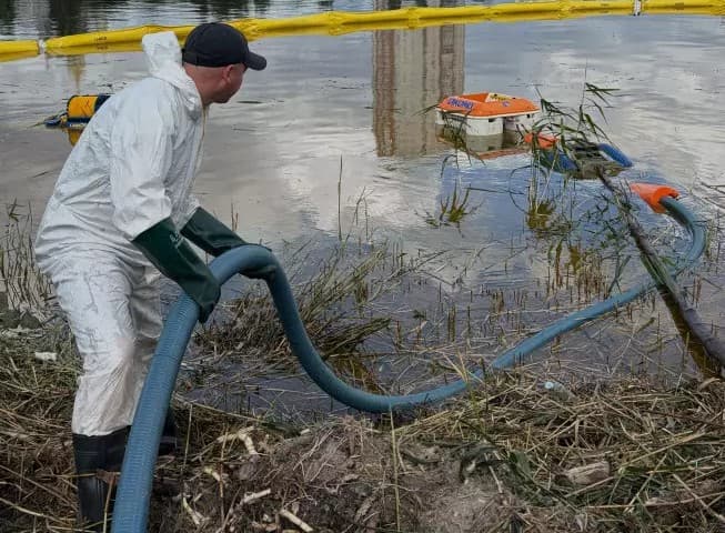 Рятувальники з Полтавщини допомагають ліквідувати забруднення озера в Києві
