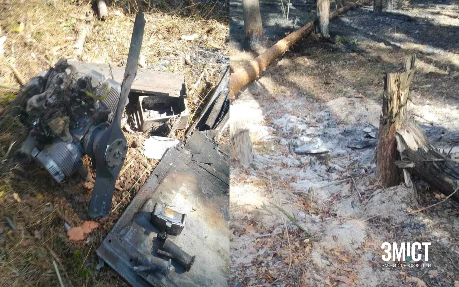 Пожежа в лісі через уламки дрона
