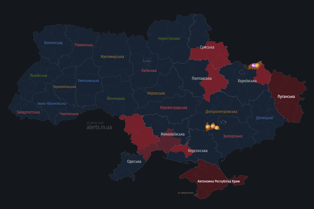 Як російські обстріли загрожують Полтаві 24 серпня: мапа тривог