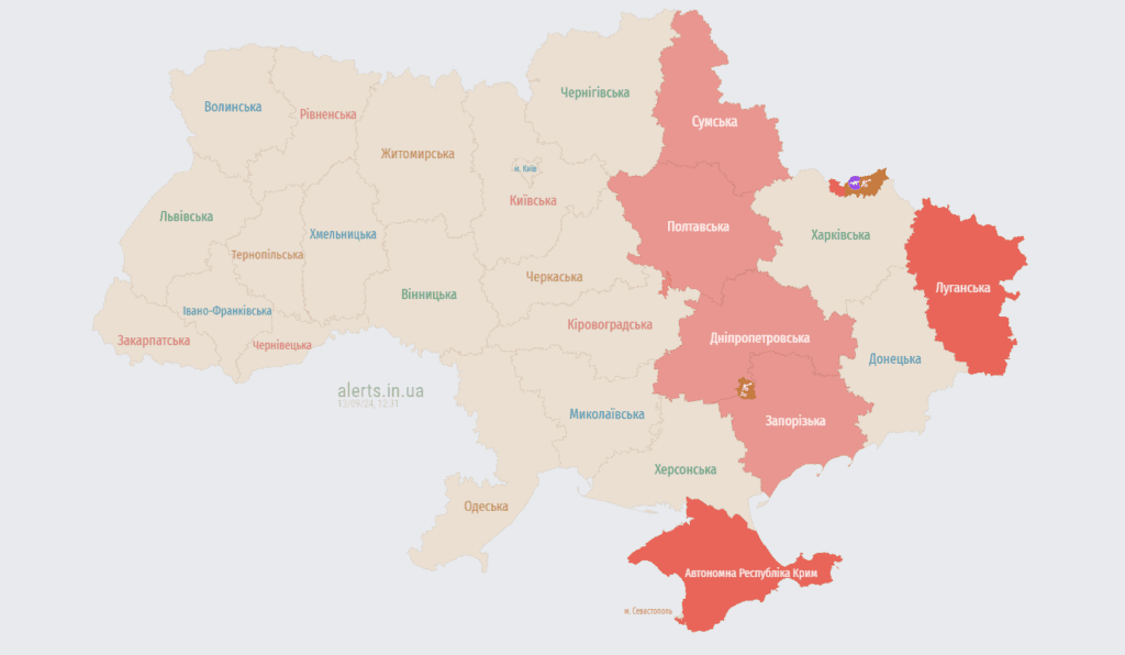 Мапа тривог 13 вересня