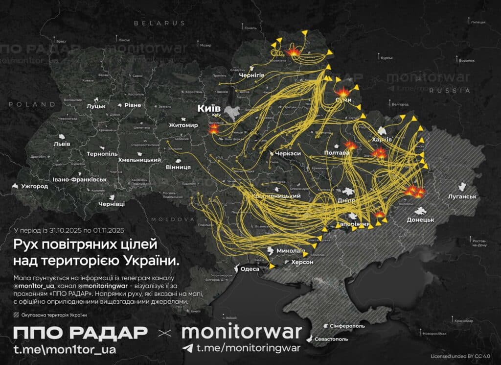Ударні та імітаційні безпілотники з Росії фіксували над Полтавщиною